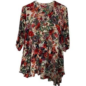 Jodifl Shirt Top Floral Fairy Red & Cream Size S
